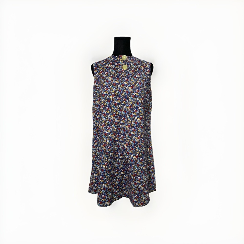 VTG 60s Mod GoGo Floral Shift Dress Handmade A Line Sleeveless Retro Hippie S